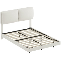 HOMCOM Cama Doble de 135x190 cm Somier con Cabecero Acolchado Efecto Flotante Estructura Metálica Beige