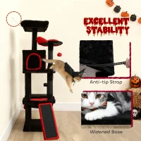 PawHut Gothic Cat Tree, 152 cm Multi-Level Cat Tower for Large Cats with Coffin Bed, Large Condo, for Halloween(m-7)