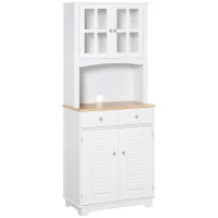 HOMCOM Armario de Cocina Aparador de Comedor con 2 Cajones Estantes Ajustables y Antivuelco 68x39,5x170 cm Blanco(m-1)