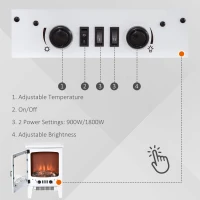 HOMCOM Electric Fireplace Stove, Free standing Fireplace Heater with Realistic LED Flame Effect and Adjustable Brightness, Overheat Safety Protection, 900W/1800W, White(m-5)