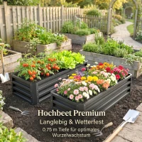 Outsunny Hochbeet Metall 2er-Set, Offener Boden, Für Garten Balkon, 110x50x30cm, Dunkelgrau(m-8)