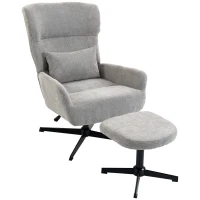 HOMCOM Fotoliu lounge rotativ 360° cu taburet, reglabil pe înălțime, tapițerie chenille, cu pernă lombară, crem-alb(m-8)