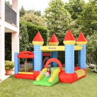 Outsunny Castello Gonfiabile Gigante e Rimbalzante per Bambini 3-8 Anni con Scivolo, Piscina e Canestro, 280cmx260cmx210cm(m-2)