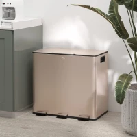 HOMCOM 45L Triple Compartment Stainless Steel Bin, with Deodoriser Holders - Gold Tone(m-2)