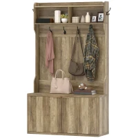 HOMCOM Perchero Zapatero 4 en 1 Perchero Moderno con Estante Abierto para Pasillo Entrada Dormitorio 100x38x172 cm Roble(m-11)