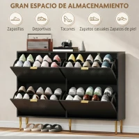 HOMCOM Zapatero Estrecho con 4 Puertas Acanaladas con Estantes Ajustables para 20 Pares 105x24x91,5 cm Negro(m-5)