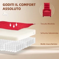 HOMCOM Poltrona Massaggiante e Reclinabile a 160° con Poggiapiedi e Telecomando, 66x91x108 cm, in Ciniglia Rosso Vino(m-6)