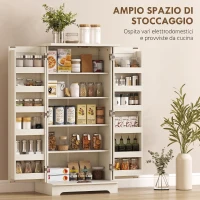 HOMCOM Credenza Cucina, Mobile Dispensa Rustico con 12 Portaspezie, Ripiani Regolabili, 2 Ante, per Sala da Pranzo Soggiorno, 60x40x120 cm, Crema(m-4)