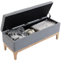 HOMCOM Banc de rangement, coffre de rangement avec couvercle amovible style scandinave, en tissu lin, 110 x 39 x 45 cm, gris(m-12)