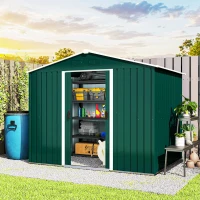 Outsunny Casetta da Giardino 3.6m² in Lamiera di Acciaio con 2 Porte Scorrevoli e 4 Prese d'Aria, 236x174x190 cm, Verde(m-9)