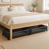 HOMCOM Set 2 scatole portaoggetti sottoletto con ruote e zip, 40 L, 78x44x16 cm, nero(m-10)