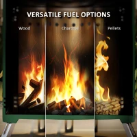 Outsunny Smokeless Fire Pit, 16 x 16 cm Stainless Steel Portable Wood Burning Firepit with Poker, Wood or Pellet Fuelled Tabletop Fire Pit for Garden Camping Bonfire Party, Green(m-5)
