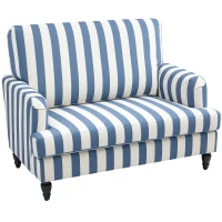 HOMCOM Modern Cuddle Chair, Velvet Single Sofa Armchair with Stripe, Turned Legs and Wide Seat, Upholstered Snuggle Chair for Living Room, Bedroom, Blue and White(m-1)