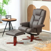 HOMCOM Faux Leather Manual Recliner and Footstool Set - Brown(m-10)
