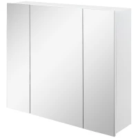 kleankin Mueble de Baño con Espejo Mueble de Pared para Baño con 3 Puertas y Estantes Internos Ajustables 70x15x60cm Blanco(m-11)