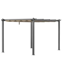 Outsunny 3 x 4m Aluminium Pergola, with Retractable Roof - Khaki(m-12)