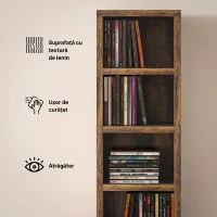 HOMCOM Bibliotecă suport pentru CD-uri cu 12 polițe, pentru 204 CD-uri, din MDF și PAL, 21x20x175 cm, maro rustic(m-5)