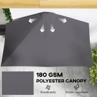 Outsunny Balcony Half Parasol Semi Round Umbrella Patio Crank Handle (2.3 m, Grey)- NO BASE INCLUDED(m-6)