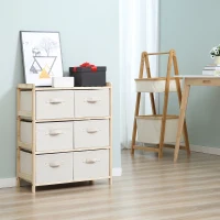 HOMCOM Cassettiera con 6 Cassetti in Tessuto Pieghevoli ed Estraibili, 59x28x70cm - Legno, Beige(m-10)
