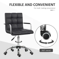 HOMCOM PU Leather Home Office Chair, Makeup Vanity Desk Chair with Mid Back, Armrest, Swivel Wheels, Adjustable Height, Black(m-5)