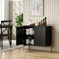 HOMCOM Sideboard Buffet Cabinet, Coffee Bar Cabinet with Fluted Doors and Adjustable Shelf, Black(m-9)