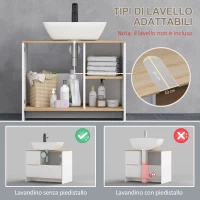 kleankin Mobile Bagno Sottolavabo con Armadietto e 2 Mensole in Legno, 77x45x60 cm, Bianco e Legno(m-4)