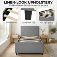 HOMCOM 3ft Single Bed Frame with Trundle, Upholstered Pull Out Trundle Bed with Headboard and Footboard, Dark Grey(m-6)