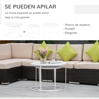 Outsunny Juego de 2 Mesas de Café Ø70x50 cm y Φ50x43 cm Mesitas Auxiliares Redondas de Metal para Jardín Salón Domitorio Carga Máxima de 25 kg Blanco(m-4)