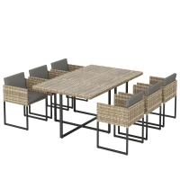 Outsunny 7 Piece Rattan Garden Furniture Set, Garden Dining Set with Wood-Plastic Table and 6 Stackable Chairs, Light Brown(m-15)