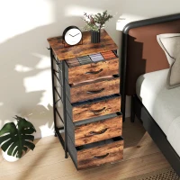 HOMCOM Chest of Five Fabric Drawers - Rustic Brown(m-8)