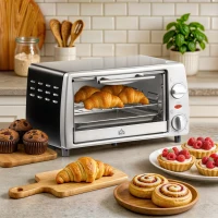 HOMCOM Horno Eléctrico de Sobremesa 10 Litros 750W Mini Horno Tostador con Temperatura hasta 230 ℃ Temporizador 60 Minutos Bandeja y Rejilla 36,5x26x22 cm Plata(m-2)