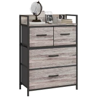 HOMCOM Meuble de rangement style industriel commode 4 tiroirs en tissu pliables et amovibles et 1 étagère 60 x 29 x 85 cm gris(m-11)