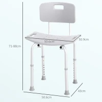 HOMCOM Sedia da Doccia per Bagno in Alluminio e Plastica Altezza Regolabile 8 Livelli 71-88cm Piedini Antiscivolo(m-3)