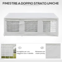 Outsunny Gazebo da Giardino 6x3 m con Finestre Laterali, 3 Stanze e Porte a Cerniera, Bianco(m-5)