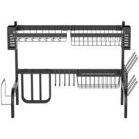 HOMCOM Égouttoir à vaisselle au-dessus de l'évier, séchoir à vaisselle 2 niveaux, modulables en acier 81,5 x 31,5 x 53,5cm noir(m-12)