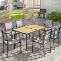 Outsunny Garden Table for 6, 150 cm Rectangular Outdoor Dining Table with 5 cm Umbrella Hole, Wood Effect Top, Rust Resistant Frame, for Patio, Balcony, Terrace, Natural Wood Finish(m-10)