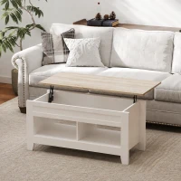 HOMCOM Table basse plateau relevable, table de salon avec étagères et compartiment caché,105 x 50 x 49-62,5 cm blanc(m-2)