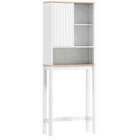 HOMCOM Meuble de rangement au-dessus des toilettes avec porte cannelée, compartiments, étagère réglable, 65x25x170cm, blanc(m-12)