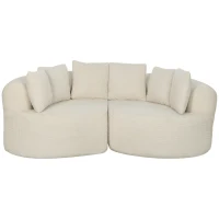 HOMCOM Canapea 3 locuri curbată din chenille 188 cm, canapea pentru living cu șezut adânc, 6 perne, umplutură groasă, crem(m-9)