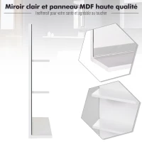 HOMCOM Miroir de Salle de Bain avec étagères - 2 étagères latérales + Grande étagère inférieure - kit Installation fourni - MDF Blanc(m-6)