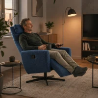 Comfortabele draaifauteuil, relaxfunctie en ligstand, uitschuifbare voetensteun, 67x80.5x110 cm, Blauw(m-5)