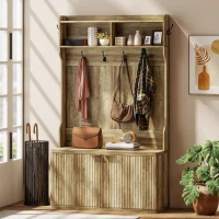 HOMCOM Perchero Zapatero 4 en 1 Perchero Moderno con Estante Abierto para Pasillo Entrada Dormitorio 100x38x172 cm Roble(m-10)