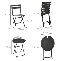Outsunny Set da Giardino 3 Pezzi con 2 Sedie e Tavolo Pieghevoli in Acciaio e HDPE, Grigio Scuro(m-3)