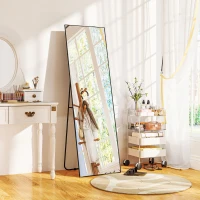 HOMCOM Oglindă de Podea Modernă, Întreagă, Design Autoportant sau de Perete, 40x150 cm, Negru(m-2)
