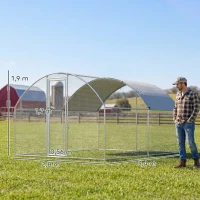 PawHut Gallinero para Exterior 2,8x3,4x1,9 m Cubierta de Tela Oxford Anti-UV Impermeable Pestillos para 10-16 Gallinas Plata(m-3)