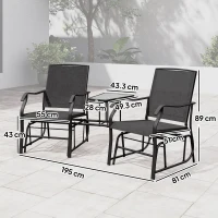 Outsunny Gliding Jack and Jill Seat, with Glass-Top Table - Black(m-3)