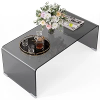 HOMCOM Table Basse en Verre, Table de Salon Rectangulaire Design Moderne avec Bords Arrondis Sûrs, Gris Clair Transparent(m-15)