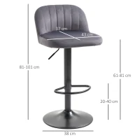 HOMCOM Lot de 2 tabourets de bar design contemporain avec repose-pieds hauteur réglable et pivotant gris(m-3)