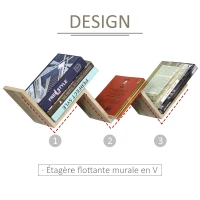 HOMCOM Etagères murale flottante - design contemporain en V - kit fixation inclus - panneaux particules chêne clair(m-6)