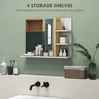 HOMCOM Bamboo Panel Bathroom Mirror, with Shelves - White(m-4)